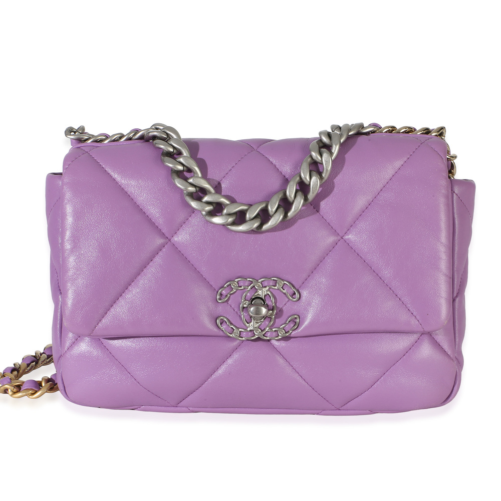 Chanel Purple Quilted Lambskin Medium Chanel 19 Flap Bag